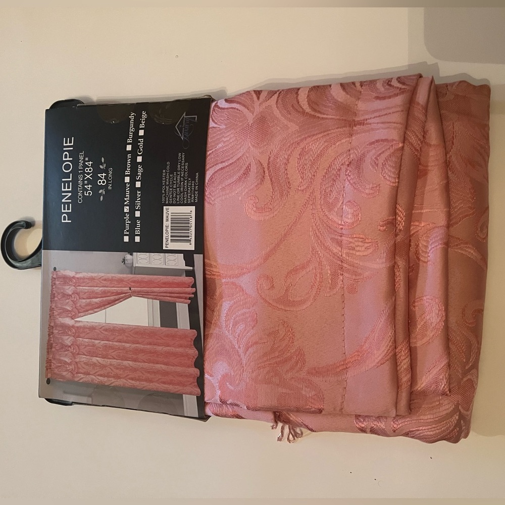 Penelopie jacquard 1 panel with attached valance curtain 54”x 84”.
